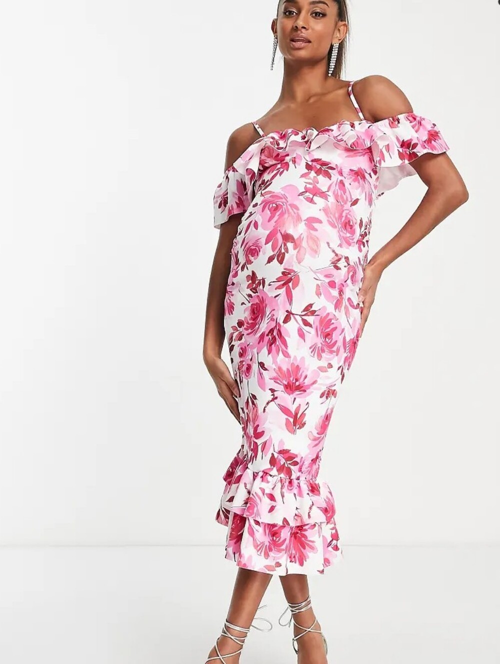 ASOS Maternity Pink Floral Midi Dress (US 10, Maternity)